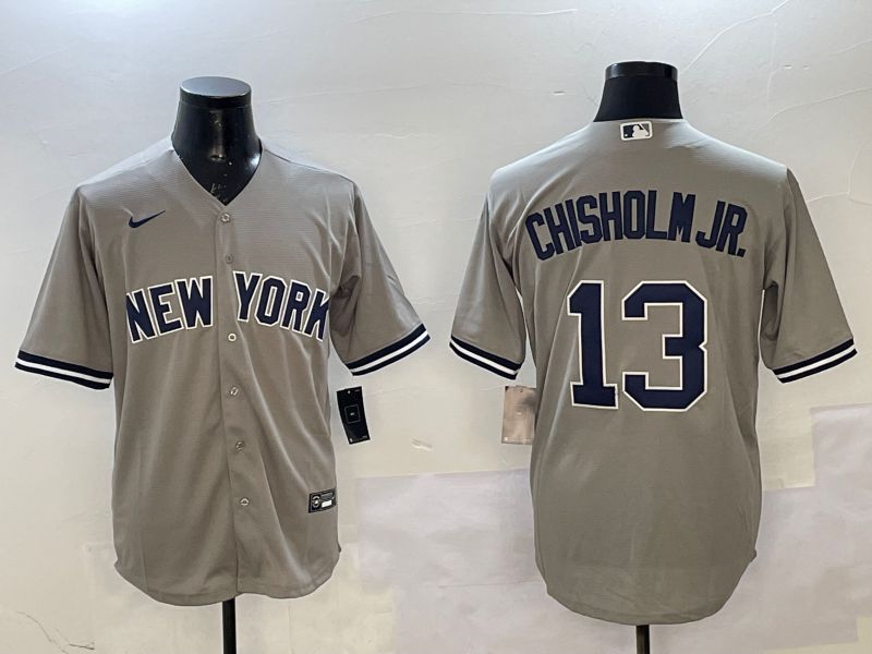 Men New York Yankees 13 Chisholm jr Grey Game 2025 Nike MLB Jersey style 1